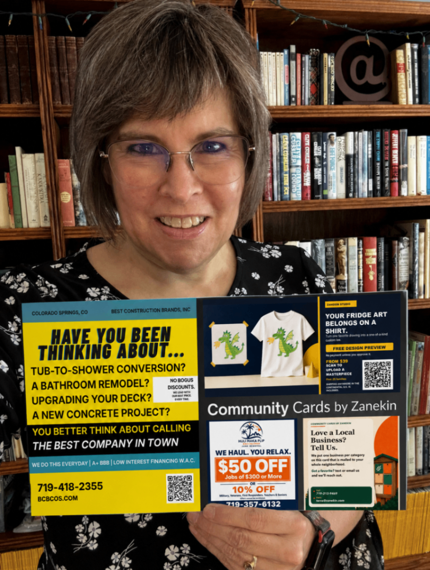A tangible community deals card featuring several local business offers